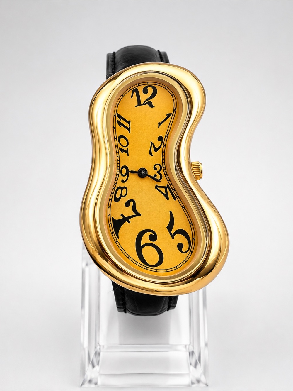 Gold Surreal Melting Watch Black Strap Statement Art Style Watch